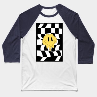 Trippy distorted smiley face and checkers Baseball T-Shirt